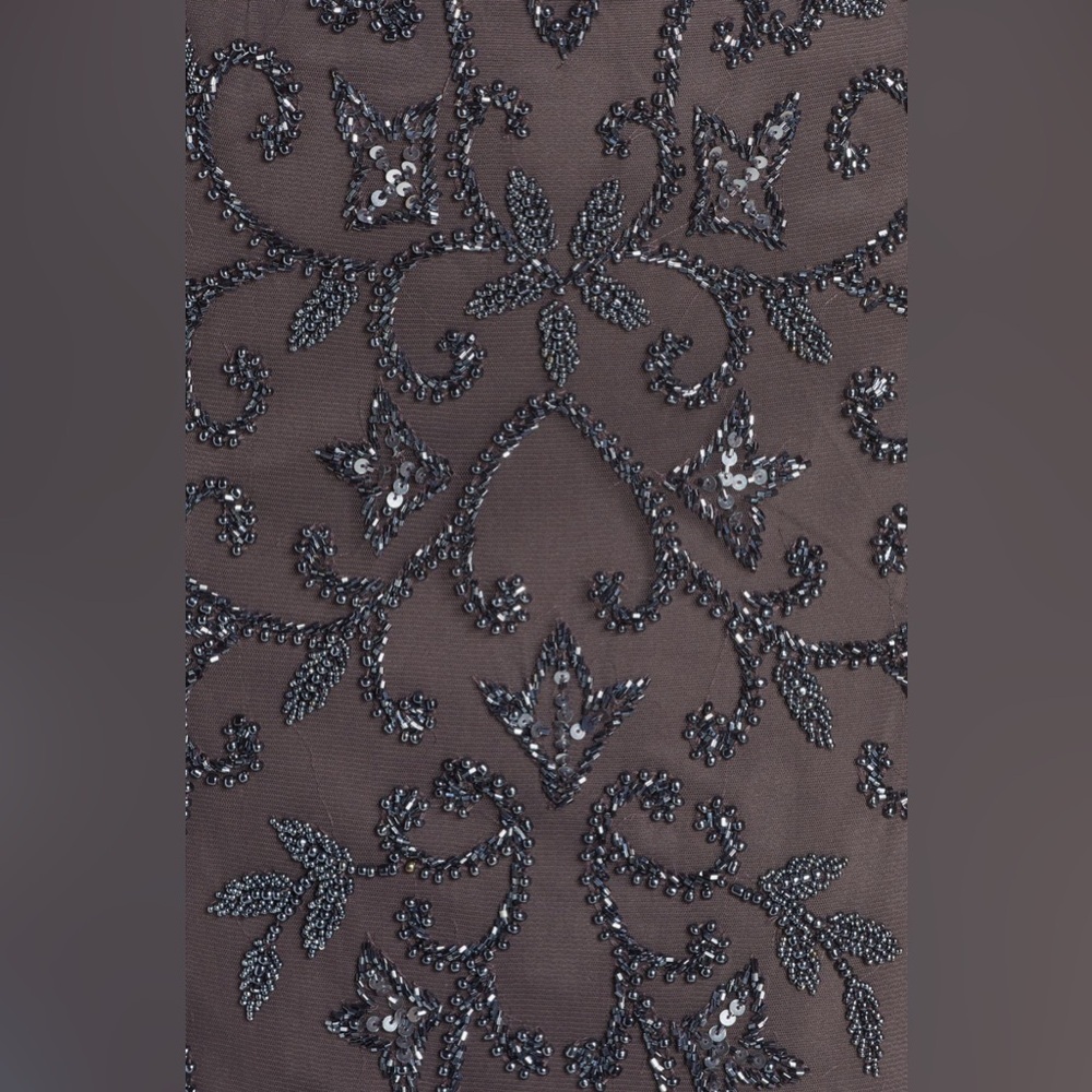 Pisarro Nights Beaded Mesh Column Gown in Slate Size 12 Elegant Evening Dress - Picture 6 of 8